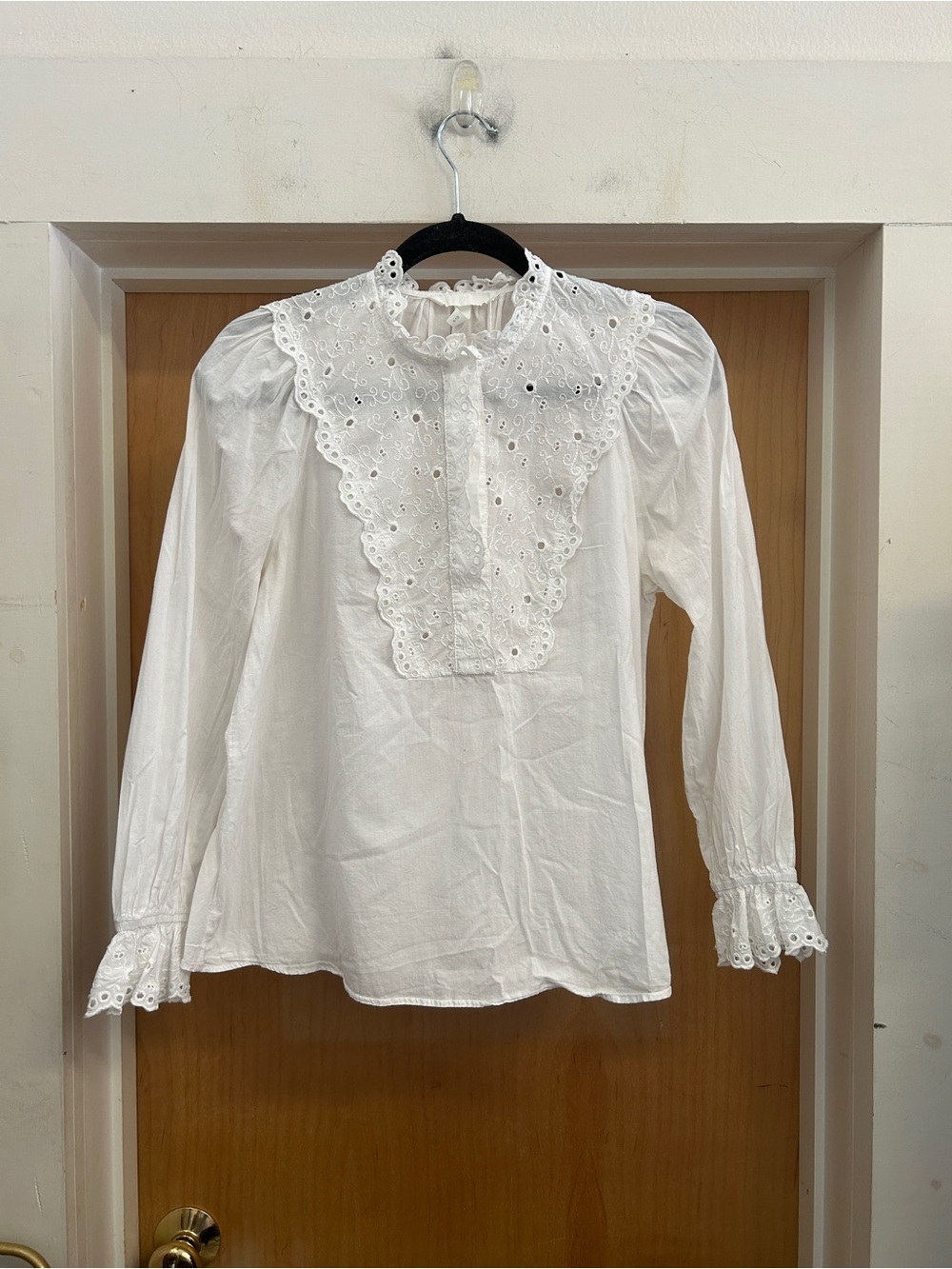 H&M 100% Cotton White Peasant Half Button Top - size 12